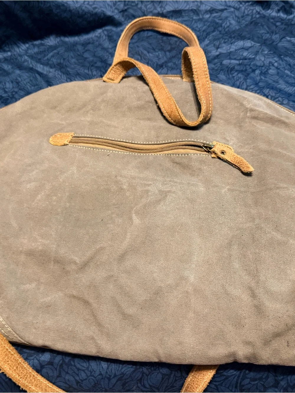 Myra Bag Taupe, Cream & Tan Canvas Suede Duffel Shoulder Bag